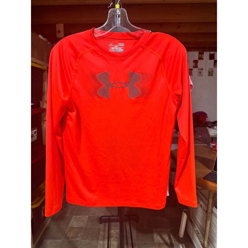 Under Armour Boys HeatGear Long Sleeve‎ Athletic Shirt Orange Loose Fit YLG